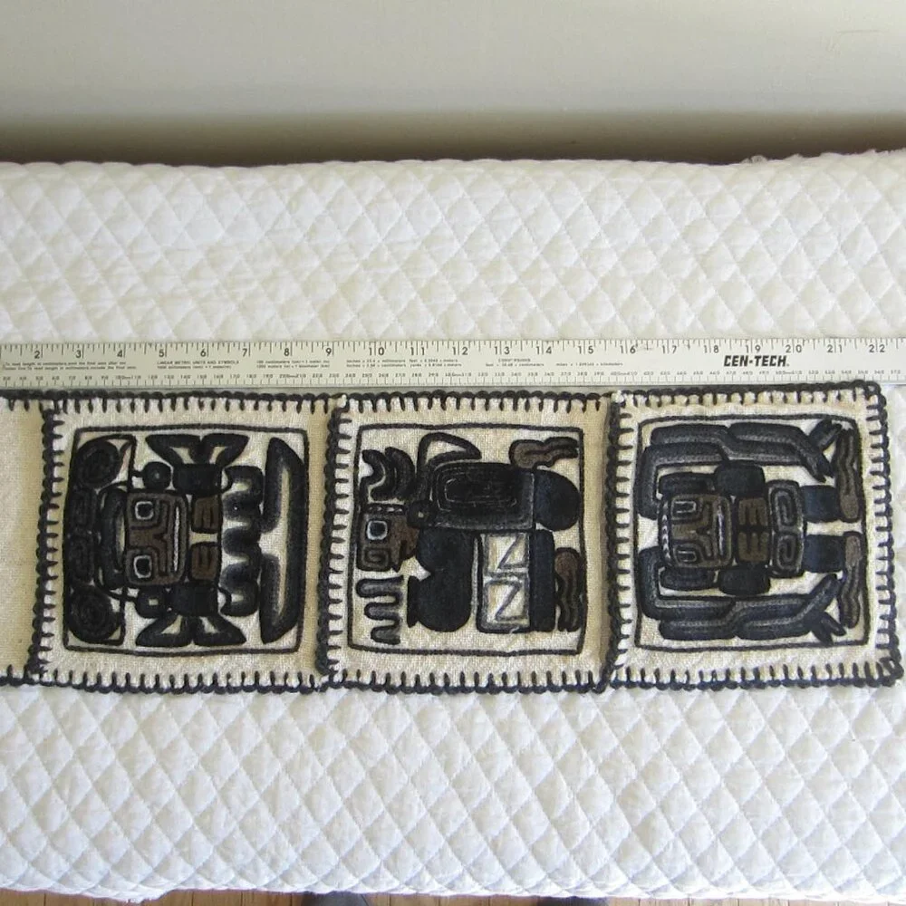 Vtg Mexican Handmade Embroidered Tapestry Wall Hanging w/ pockets